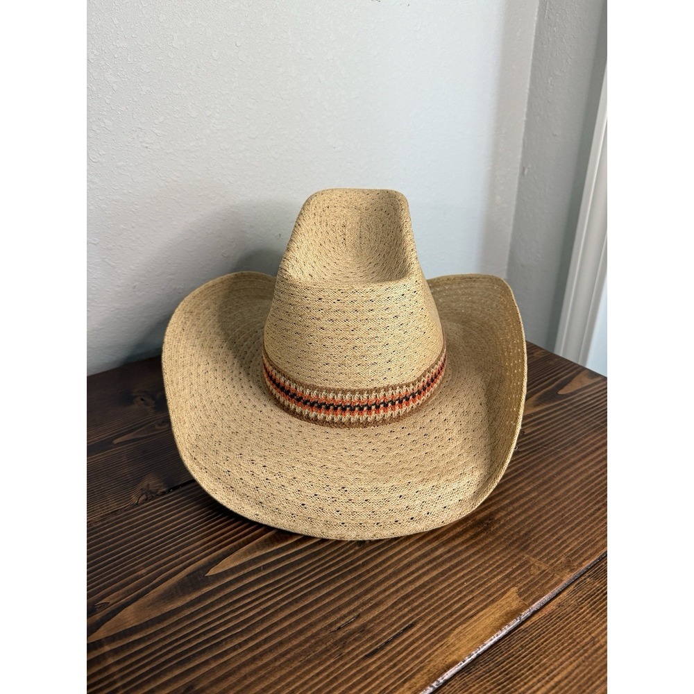 Vintage Bronco-Buster Mens Tall Woven Retro Cowboy Hat With Brand 7 1/4